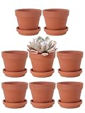 INGOFIN 4 Inch Terracotta Pots with Saucers, 8 Pack Shallow Clay Plant Pots with Drainage Holes for Succulents, Cactus, Herbs, Small Terra Cotta Pots for Indoor Outdoor, Set of 8