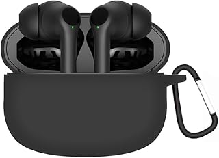 جراب سيليكون متوافق مع سماعات اورايمو فري بودز 3C، جراب حماية سيليكون ناعم مقاوم للصدمات مع حلقة تعليق لسماعات اورايمو فري بودز 3C (لون ايه أسود)
