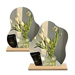 Acryl Schminkspiegel 2 Stück, Rahmenlos Unregelmäßiger Dekorative Spiegel Klein, Kosmetik Tischspiegel mit Holzsockel für Schlafzimmer Wohnzimmer Hotels Zimmer Deko