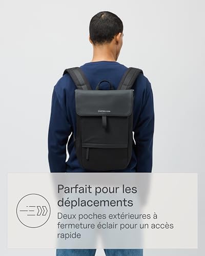 Kapten & Son Fyn Classic All Black Sac a dos 11 L | Sac à dos pour homme et femme noir | compartiment pour ordinateur de 14" | idéal pour le voyage en avion comme bagage cabine, université, école – vue 2