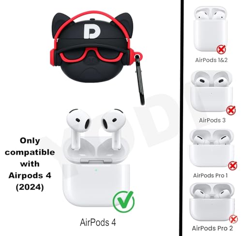 Image of YODI Case Cover for Airpods Pro|Pro 2|Airpods Pro 3|Airpods 4 Pouch, Silicone Cases with Cleaner Kit 360 Drop Protection,Shock-Resistant ((Black Dog with Red Band), Airpods 4)