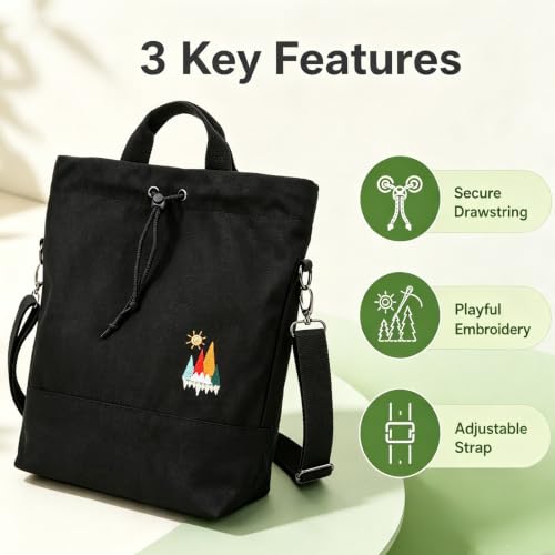 Image of Women Canvas Tote Handbags Casual Shoulder Work Bag Crossbody Bag with Sunshine Embroidery