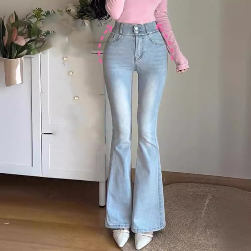 LIXINGHEITANG Double-Button Waist Stretch Flared Jeans -Length for Women2