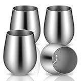 PercyEffie 4 Stemless Stainless Steel Wine Glasses, 18 oz Unbreakable Wine Glasses Tumblers for Wedding Gifts, Holiday, Birthday Party, Home Bar, Drinkware, Silver