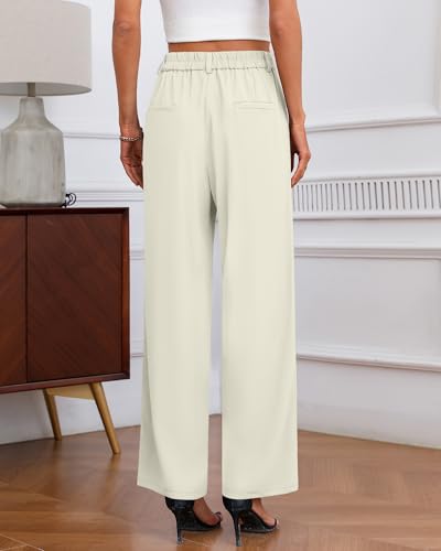 Neer Women's Wide Leg Dress Pants, High Waisted Elastic in The Back Work Trousers with Pockets Business Casual Office Slacks3