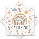40 Stück Servietten Einschulung Deko Für Junge Und Mädchen, Schulanfang Regenbogen ABC, Schulkind 2026 Mädchen Junge Papierservietten Für Tischdeko Einschulung, Schulanfang Deko Partybedarf