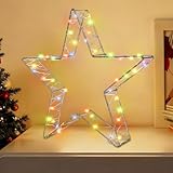 Weihnachtsdeko Stern Rost Deko mit 50 LED,Weihnachtsstern Beleuchtet Stehend mit Timer & 8 Modi,Weihnachtstischdeko Fensterdeko für Innen und Außen,Tischdekoration Lichtern Led Stern -Batteriebetrieb