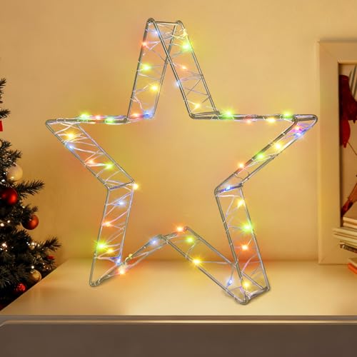 Weihnachtsdeko Stern Rost Deko mit 50 LED,Weihnachtsstern Beleuchtet...