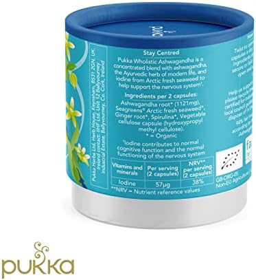 Pukka Herbs | Wholistic Ashwagandha Organic Herbal Supplement | Ashwagandha, Seaweed, Ginger and Spirulina| Perfect for Calming | Contains Iodine | 60 Capsules | 1 Month Supply