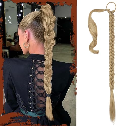 SOFEIYAN Extensão de Rabo de Cavalo Trançado Longo com Elástico de Cabelo, Reto, Elegante, Enrolado