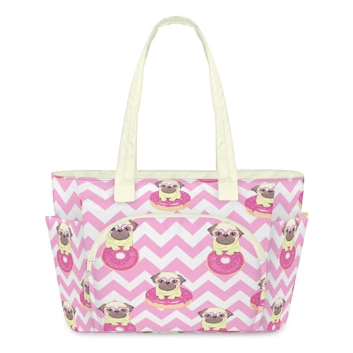 Sac cabas bouledogue femme grand format matelassé, sac de voyage zippé et sac de sport léger