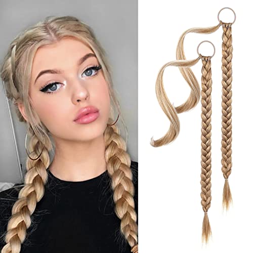 YOGFIT 2PCS DIY Braid Ponytail Extension, Long Straight Wrap Around Ponytail Hair Extensions Natural Soft Synthetic Hairpieces for Women Daily Wear