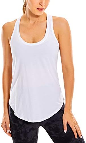 CRZ YOGA Women's Racerback Workout Tank Tops Loose Fit - Soft Pima Cotton Athletic Yoga Shirts Lightweight White Medium