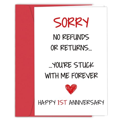 BINVASDS Funny 1st Anniversary Cards Gift for Wife Husband, 1st Happy Anniversary Cards for Boyfriend Girlfriend, Anniversary Card Gifts for Him Her