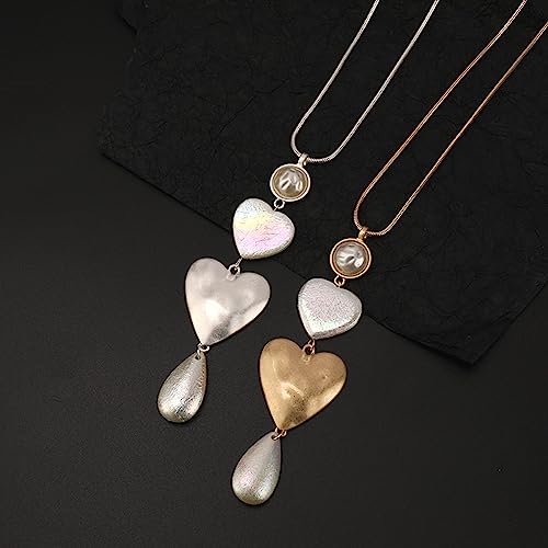 Solid Long Multi-Layer Sweater Necklaces Fashion Multi Color Matte Heart Shaped Pendant Handmade Personalized Pendant Layered Y Statement Bohemian Silvertone Chain Necklace With Gifts Box Jewelry #TOP3