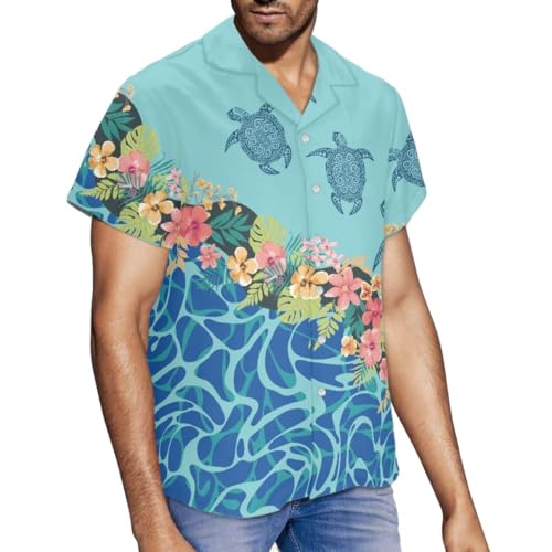 ENLACHIC Men's Polynesian Tribal Print Casual Short Sleeve Button Down Summer Beach Aloha Hawaiian Shirts4