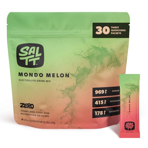 SALTT Electrolytes Powder Packets (Mondo Melon - Watermelon Flavor) 30 Stick Packs - Easy Dissolve No Clumping - Essential Minerals - Hydration Packets - Zero Sugar - Gluten Free Vegan & Kosher