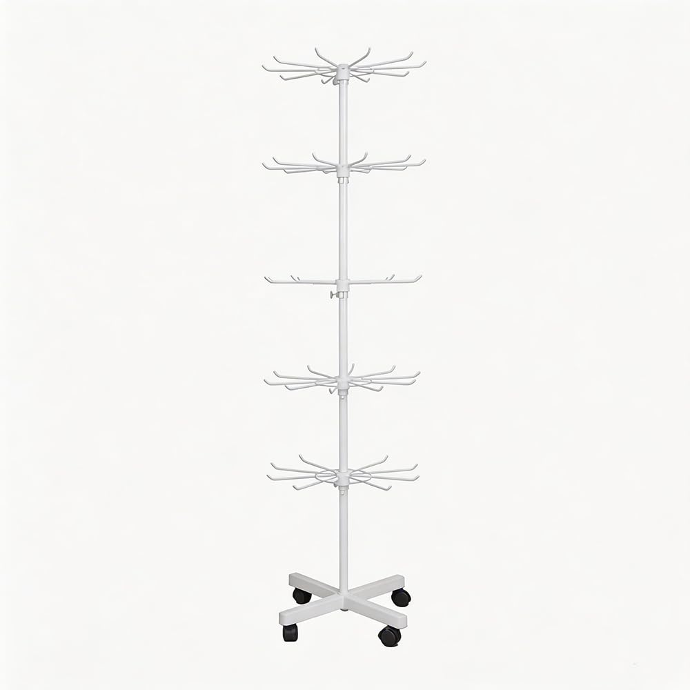 NEWFUN Expositor Giratorio con 4/5/6 Niveles Fabricado en Metal, para Artículos de Joyería y Accesorios en Tiendas Minoristas y Supermercados，Altura 160 cm con Ruedas (White, 5)