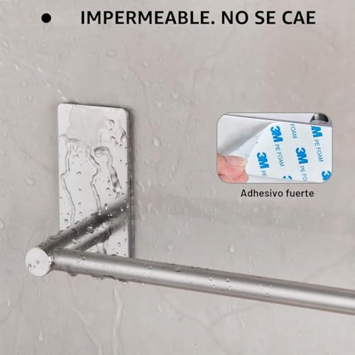 Miniatura 6 de Vista Toalleros De Baño Sin Taladro Adhesivo Baño 40cm, Toallero Ducha Acero Inoxidable Sus304, Para Cocinas Y Baños, Plata Cepillada