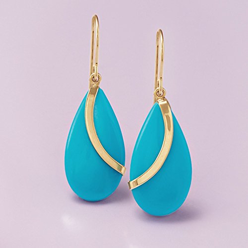 Ross-Simons Turquoise Teardrop Earrings In 14Kt Yellow Gold #TOP21