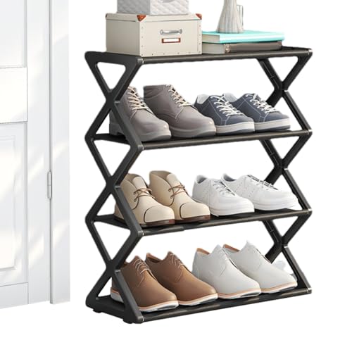 Generisch Stapelbare 3-Tier Kleine Schuhregal - Dickes und Einfach zu Montierendes Edelstahl-Regal, Staubdicht für den Eingangsbereich, Wohnzimmer, Flur - Schwarz