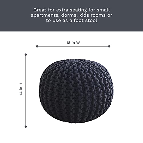 Interior Innovations Round Pouf Foot Stool Ottoman - 100% Hand-Knitted Cotton With Poly Bead Filling, 'Navy Blue' Color #TOP6