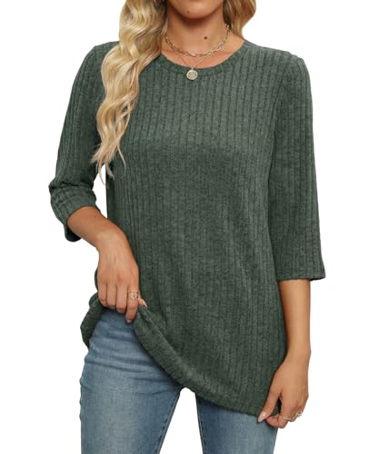 Image of JomeDesign Sweaters for Women 3 /4 Sleeve Tops Round Neck Loose Casual Blouses