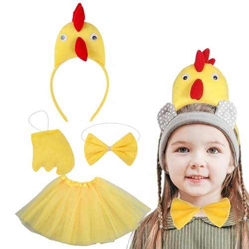 Demsyeq Disfraz de pollo para niños, disfraz de pollo de Halloween, divertido vestido de corbatín, accesorios para la diadema para Halloween, Acción de Gracias, cumpleaños