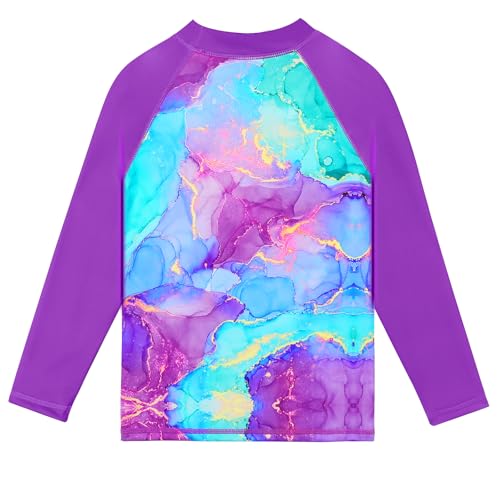 Image of TFJH E Girls Long Sleeve Two Piece Rash Guard Set UPF 50+ 3-13 Y | Stretchy & quick-dry fabric, breathable & lightweight, UPF 50+ sun protection, ideal for pool beach vacation