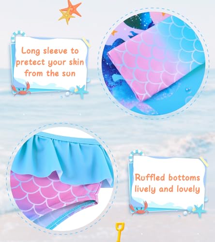 Image of UNIFACO Toddler Girls Swimsuit Rashguard Set Summer Beach Breathable Tankini with UPF 50+ Sun Protection 2-8T