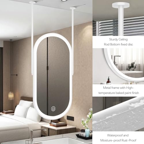 FGXHHS Indywidualne owalne lustro LED do oświetlenia sufitowego lub ściennego, do domu lub hotelu, idealne do makijażu i golenia, pływające lustro HD, białe (50 cm x 70 cm)