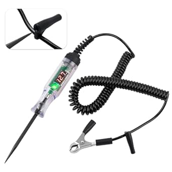 Car Voltage Tester Pen with Alligator Clip,DC 3-48V Test Light Pen Digital LED Circuit Tester with Prolong Spring Cable,Universal Car Fuse Tester Automotive Electrical Tools (Black)