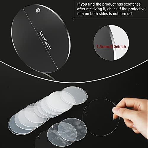 50 Pieces 3 Inch Acrylic Christmas Keychain Blanks Transparent Circle Clear Acrylic Christmas Ornament Blanks Christmas Ornaments（Circle With Hole, 120 Pieces） #TOP1