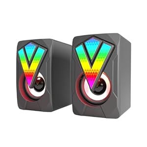 Game PC Speakers – USB-Powered RGB Desktop Speakers | 2.0 Channel Multimedia Speakers with 3.5mm Audio Interface | Lighted Wired Speakers for Notebooks, Monitors, and Home Desks