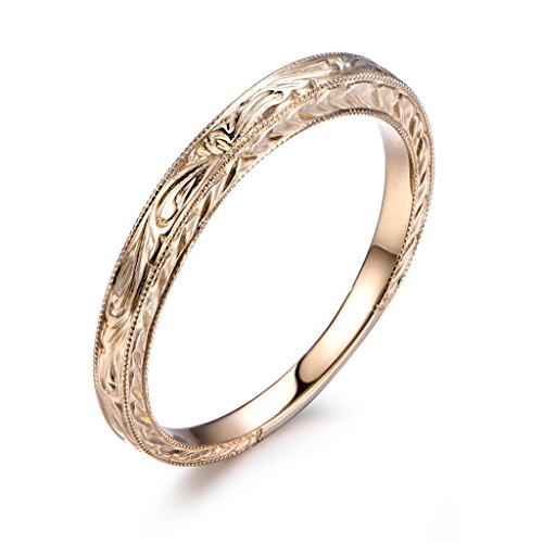 MYRAYGEM-wedding band Solid 14k Yellow Gold Filigree Art Deco Milgrain