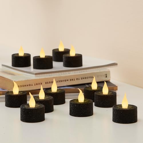 Image of FURORA LIGHTING Black Glitter Flameless Tealights - 1.45 inch W x 1.57 inch H, 12-Pack, Batteries Included