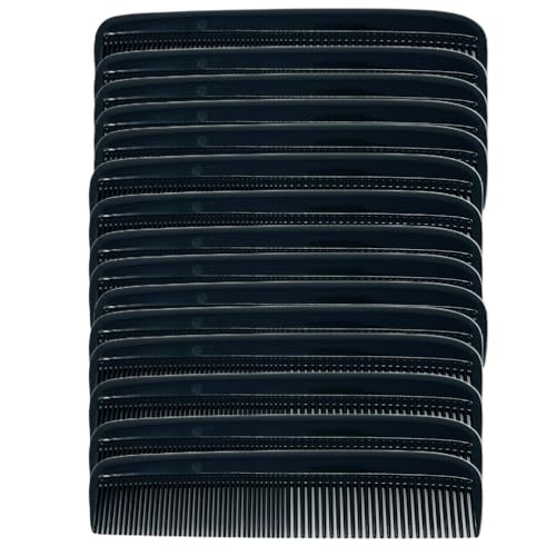 GENTS (15 Pack) Pocket Comb Black Unbreakable Round Teeth Course Fine Pocket Beard & Mustache Combs for Men's Hair (Black, 5 Inch (Pack of 15)