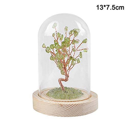 VELIHOME Árvore de pedra água-marinha de cristal natural com capa de vidro, ornamentos de árvore de