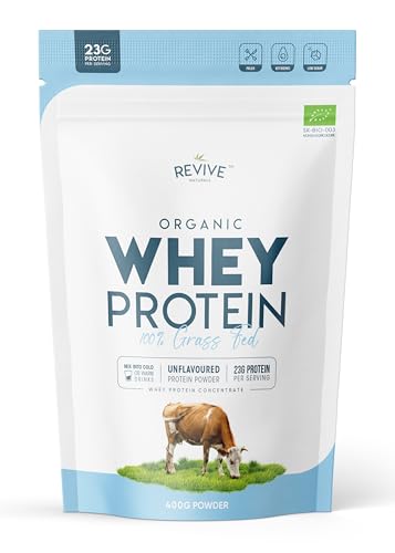 Organic Whey Protein Powder 400g – Grass Fed Unflavoured Organic Protein Powder– Resealable and Recyclable Pouch by Revive Naturals