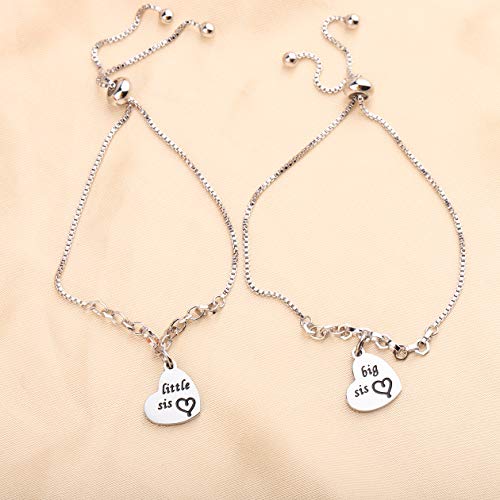 QIIER Big Sis Lil Sis Bracelets Set for 2 Sisters Adjustable Family Bracelets Sister Friendship Jewelry Sister Gift(silver) - Image 6