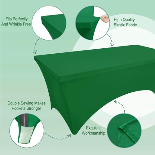 Image of FOLINS&HOME 2 Pack Emerald Green 4ft Fitted Water Resistant Tablecloth | Washable Spandex Elastic Rectangle Table Cover for 4 Foot Tables, Stretch Table Cloth for Weddings, Banquets, Parties (2 Pcs)