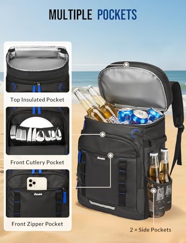 Backpack Cooler Insulated Leak Proof 36/40 Cans Large Capacity Soft Insulated Cooler Bag Lightweight Lunch Backpack for Men Women Work Travel Beach Camping Picnic Hiking - Black - Image 4