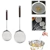 Fine Mesh Strainer 304 Stainless Steel Colander, Oil Filter Food Strainer with Wooden Handle, Skimmer Spoon Soup Skimmer for Cooking, Frying, Baking, Quinoa Strainer Small + Medium