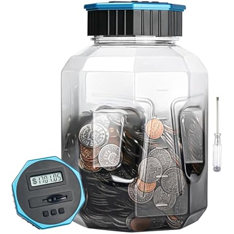 X-Large Piggy Bank for Adults Kids, Vcertcpl Digital Coin Counting Bank with LCD Counter, 2.4L Capacity, Great Coin Counter Bank Money Counting Jar with Total Amount Displayed (G Gray, X-Large) Cover