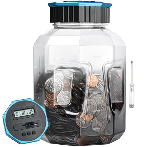 X-Large Piggy Bank for Adults Kids, Vcertcpl Digital Coin Counting Bank with LCD Counter, 2.4L Capacity, Great Coin Counter Bank Money Counting Jar with Total Amount Displayed (G Gray, X-Large)