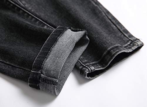 Boy's Skinny Fit Elastic Waist Ripped Distressed Stretch Fashion Slim Jeans Pants,Black,14 #TOP4