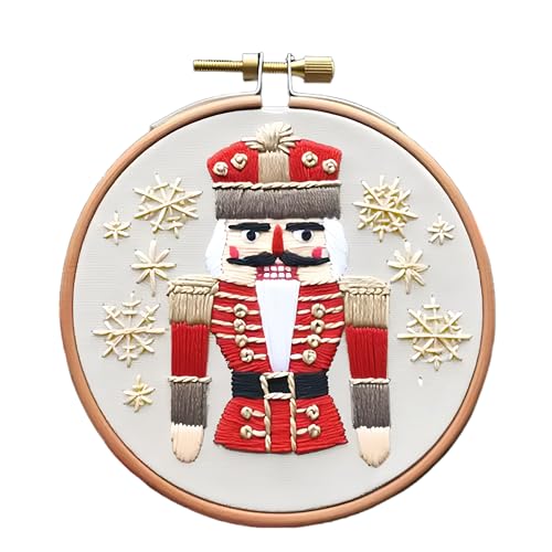 Christmas Embroidery Kit DIY Hand Embroidery Starter Cross Stitch Kits, Christmas Ornaments Embroidery with Stamped Pattern,Cotton,Threads,Needles,Instructions for Adults Beginners (Nutcracker)