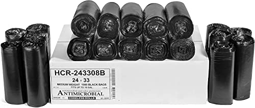 Image of Aluf Plastics 12-16 Gallon Black Trash Bags (1000 Count) - 24 inch x 33 inch - 8 Micron Equivalent High Density Value Garbage Bags for Bathroom,Recycling(1 Pallet of 100 Cases, 100000 Bags Total)