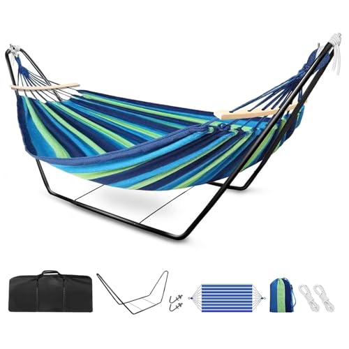 Hammock with Stand, Double Cotton Hammock with Adjustable Steel...