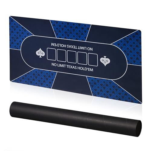 Relaxdays Tapis de Poker ou Texas Hold'em, Dessous antidérapant, Emballage, 10 Joueurs, 120 x 60 cm, Bleu